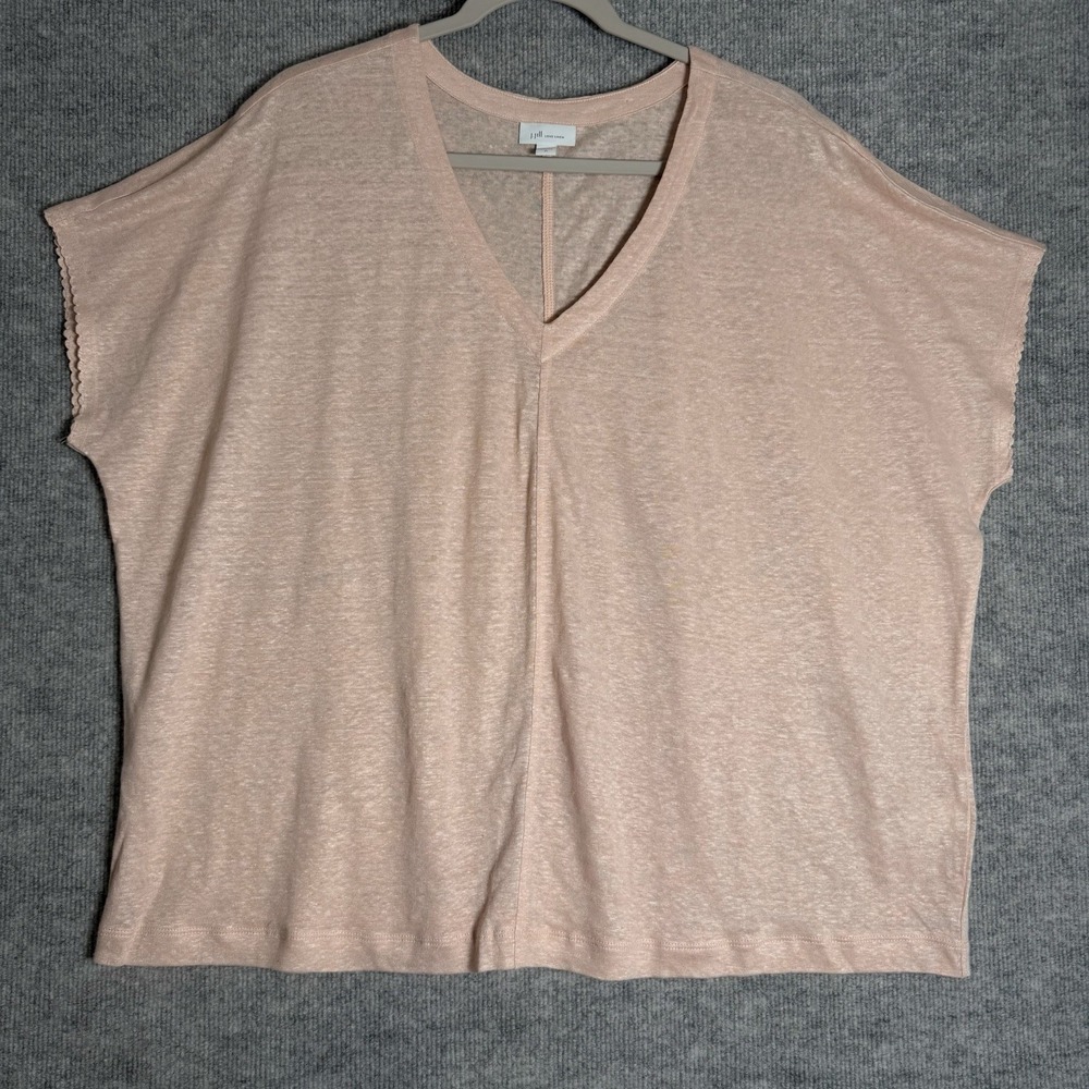 J Jill Love Linen Size-XL Oversized Top Coral Short Sleeve V-Neck T-shirt